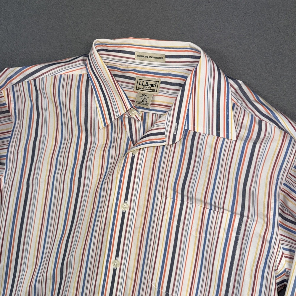 LL Bean Shirt Mens Medium Multicolor Striped Wrinkle Stain Resistant Long Sleeve